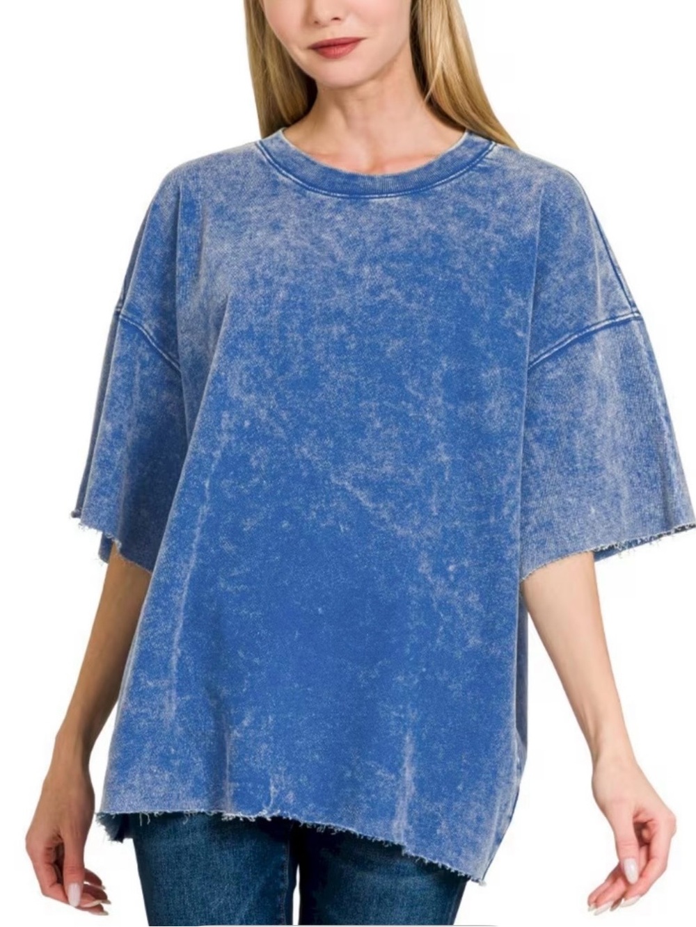 ZENANA Vintage Washed Classic Blue Oversized T Shirt